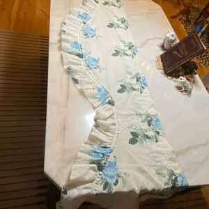 Vintage Ruffled valance curtain with blue floral cottage core
